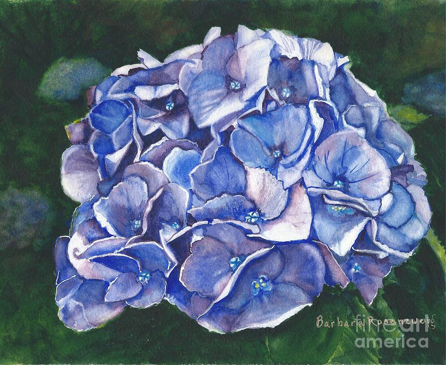 900x736 Blue Hydrangea Painting By Barbara Rosenzweig - Blue Hydrangea Painting