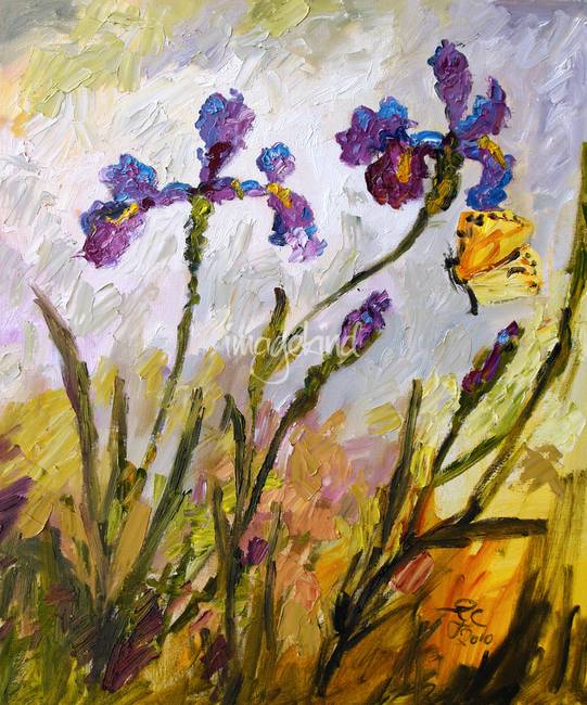 541x650 Blue Iris Amp Butterfly Oil Painting By Ginette By Ginette Callaway - Blue Iris Painting