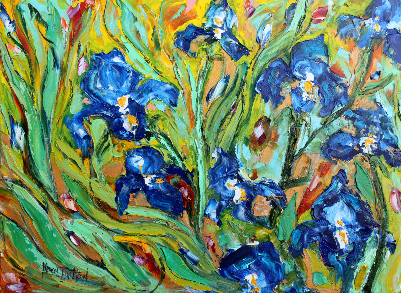800x586 Karen Tarlton Original Oil Painting Blue Iris Flowers By Karen - Blue Iris Painting