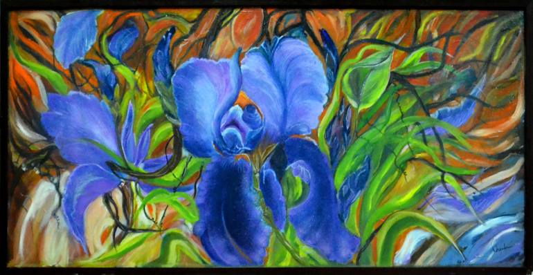 770x398 Saatchi Art Blue Iris Painting By Sheeba Manghat - Blue Iris Painting