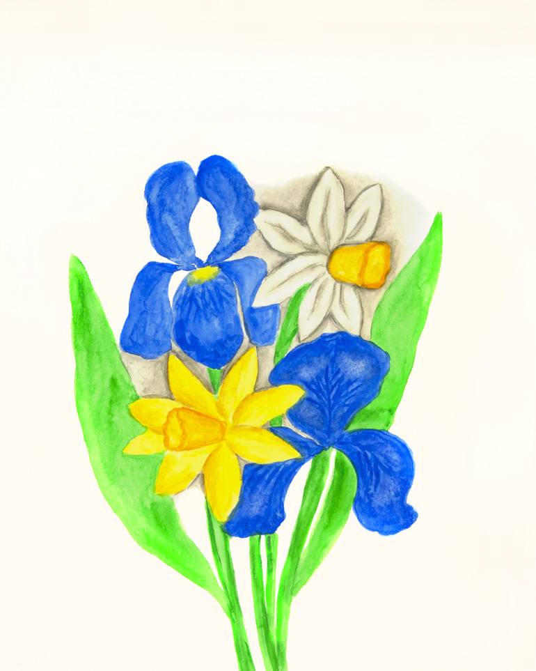 770x963 Saatchi Art Two Blue Irises, Narcissus And Daffodil Painting By - Blue Iris Painting