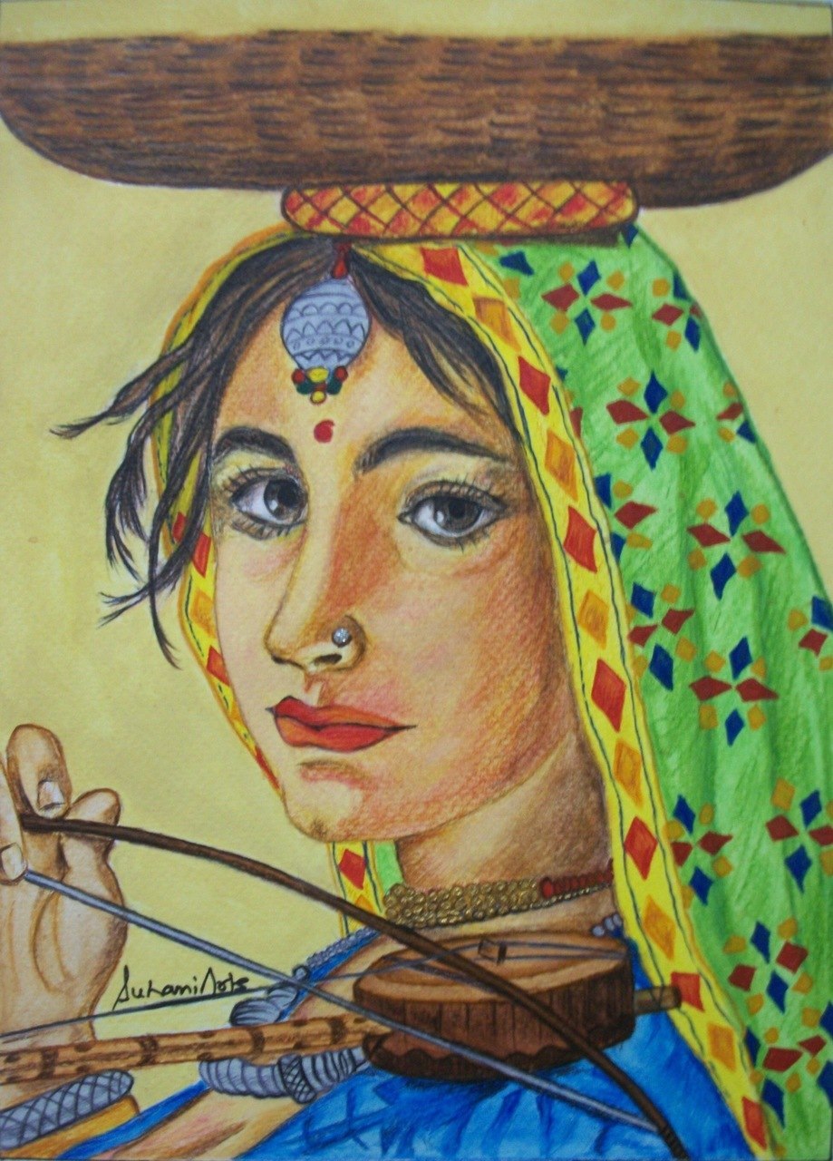 919x1280 Buy Lady Toy Seller Handmade Painting By Suhani Goel. Code - Blue Lady Painting