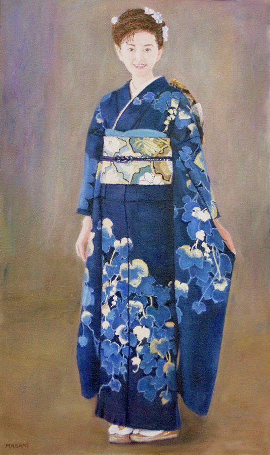 534x900 Lady In Blue Kimono Painting By Masami Iida - Blue Lady Painting