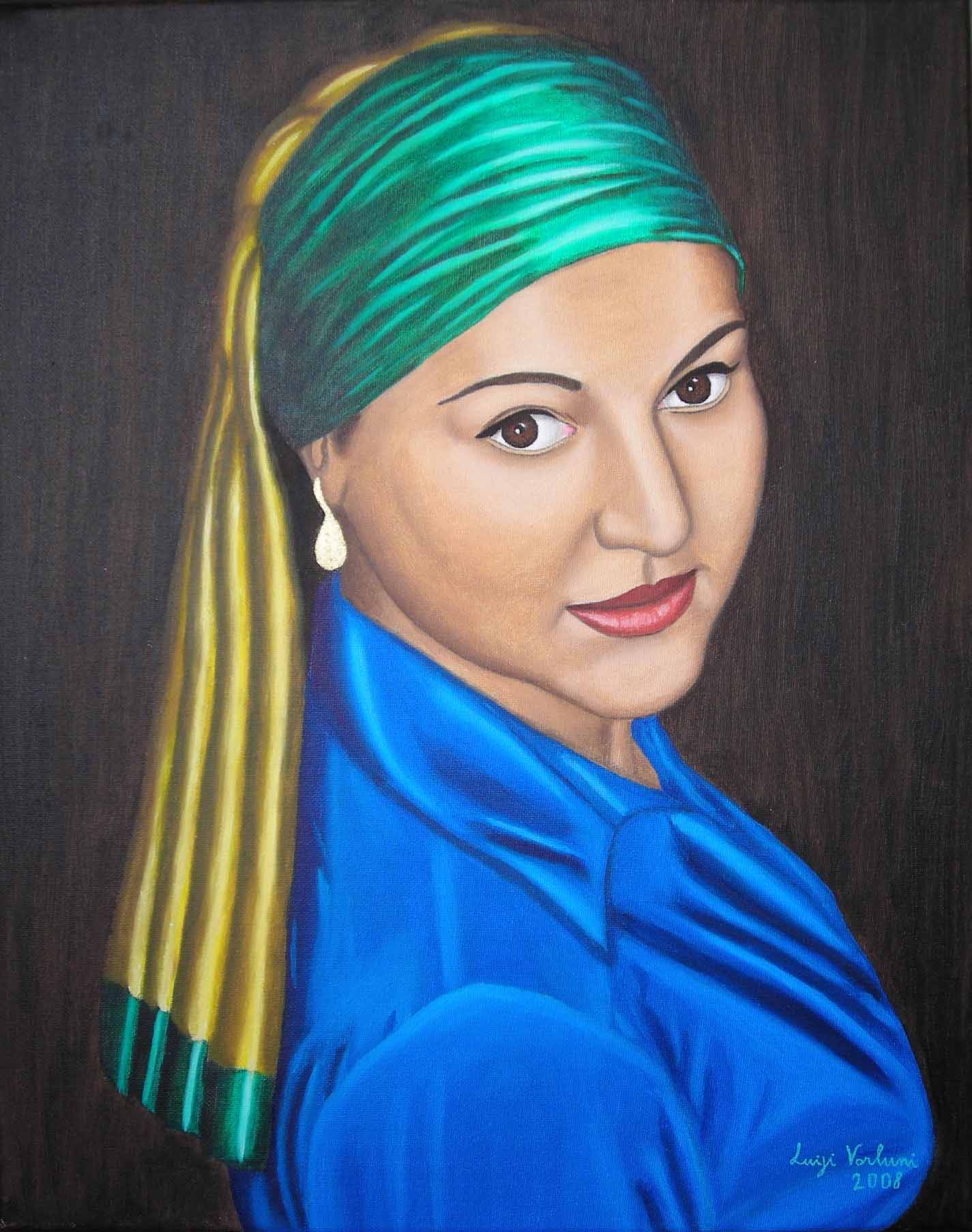 1425x1807 Lady With The Golden Earring Portrait Painting - Blue Lady Painting