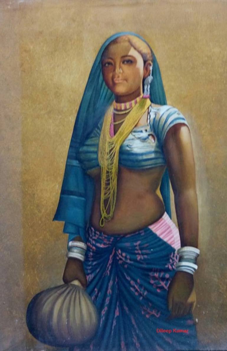 770x1192 Saatchi Art Indian Lady Painting By Dil Chohan - Blue Lady Painting