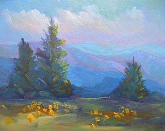 340x270 Mountain Landscape Painting, Small Oil Painting, Blue Ridge - Blue Landscape Painting