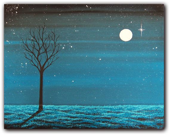 570x453 Original Painting, Surreal Art, Abstract Art Landscape Painting - Blue Landscape Painting