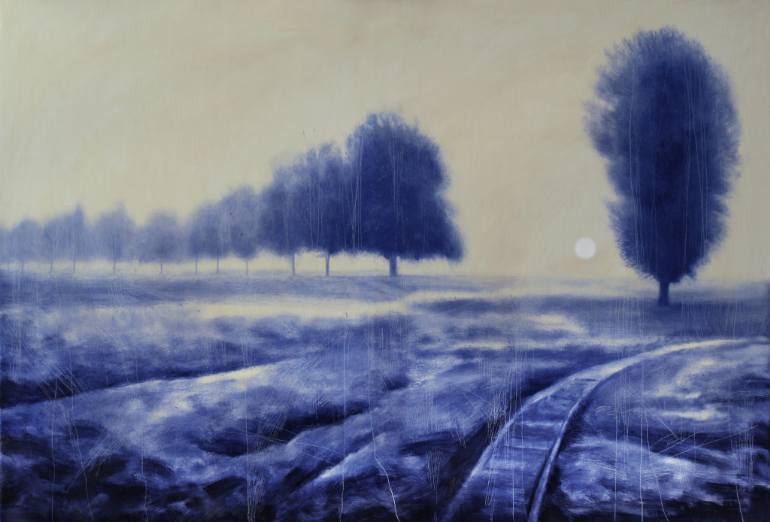 770x522 Saatchi Art Mystical Blue Landscape Painting By Anita Si - Blue Landscape Painting