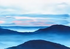236x168 Blue Grey White Wall Art Watercolor Print, Spa Decor, Misty - Blue Landscape Painting