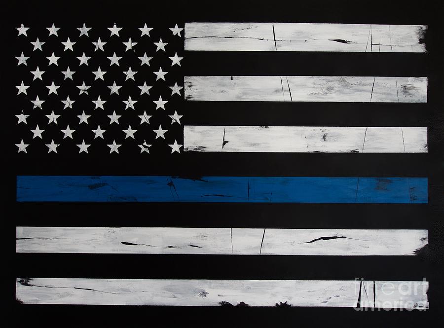 900x665 Thin Blue Line Painting By Dominoe Gregor - Blue Line Painting