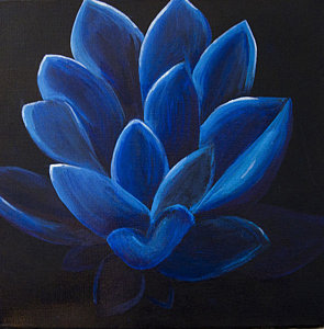 295x300 Blue Lotus Flower On Black Canvas Painting By Megan Sax - Blue Lotus Painting