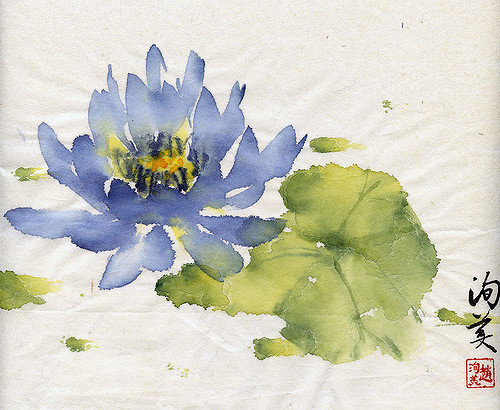 500x410 Lily (Blue Lotus) Chinese Brush Painting By Son Mey Chiu - Blue Lotus Painting