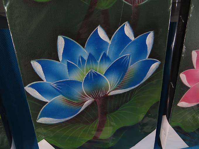 680x510 6 Pcs Wholesale Lotus Flower Balinese Oil Painting On Canvas - Blue Lotus Painting