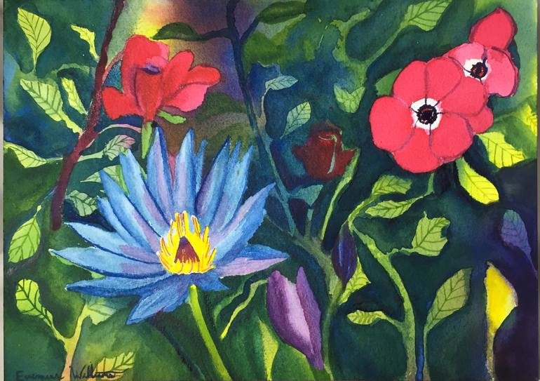 770x543 Saatchi Art Blue Lotus Flower Arrangement Painting By Evernus - Blue Lotus Painting