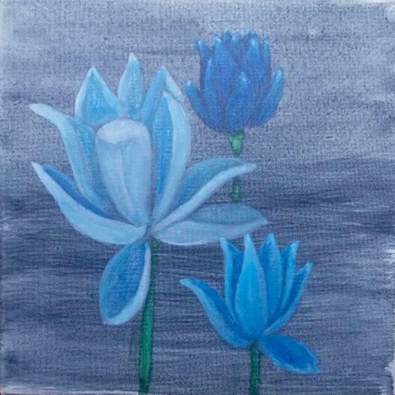 770x770 Saatchi Art Blue Lotus Flowers Painting By Jen Hallbrown - Blue Lotus Painting