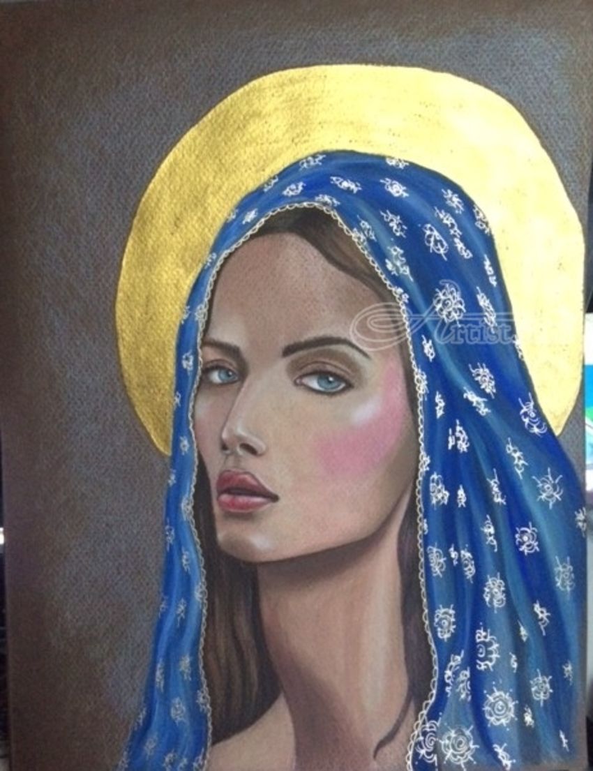 850x1105 Modern Madonna Paintings By Rebecca Sakovitch - Blue Madonna Painting