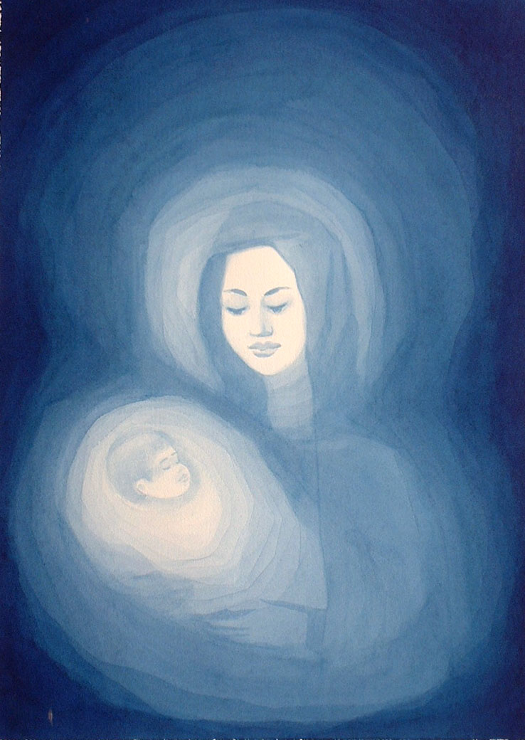 738x1040 Veil Painting Madonna And Child - Blue Madonna Painting
