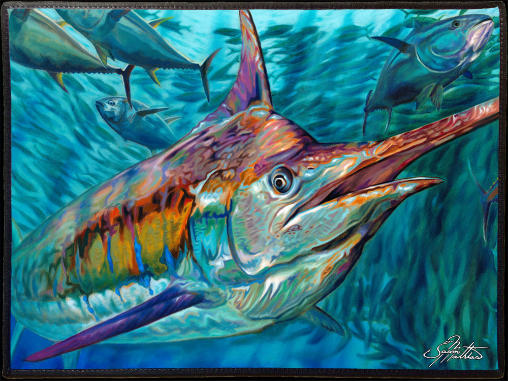 1000x750 Boat Mat, Blue Marlin Tuna - Blue Marlin Painting
