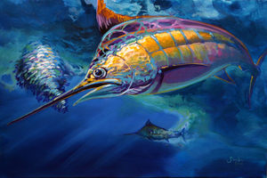 300x200 Fish Art Marine Art Paintings Prints Savlen - Blue Marlin Painting