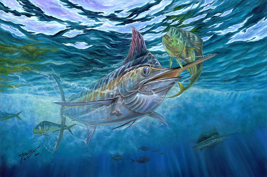 900x599 Great Blue And Mahi Mahi Underwater Painting By Terry Fox - Blue Marlin Painting