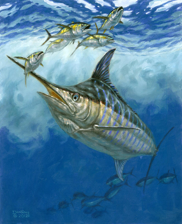 734x900 Blue Marlin And Yellowfin Tuna Painting By Don Ray - Blue Marlin Painting