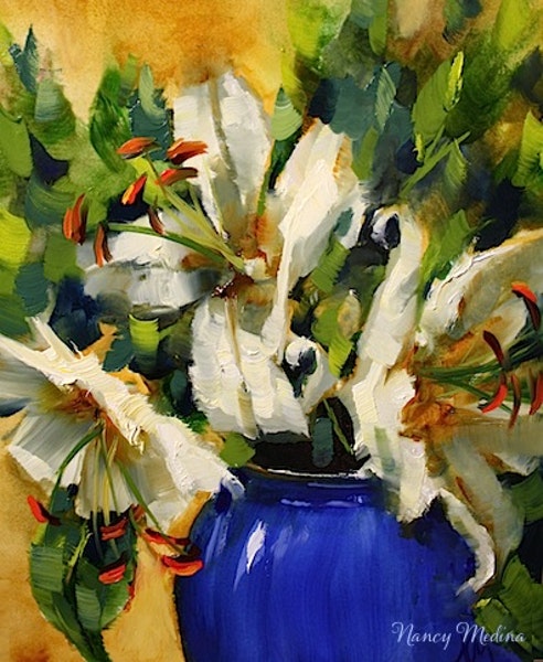 492x600 Blue Monday Lilies By Texas Flower Artist Nancy Medina By Artist - Blue Monday Painting