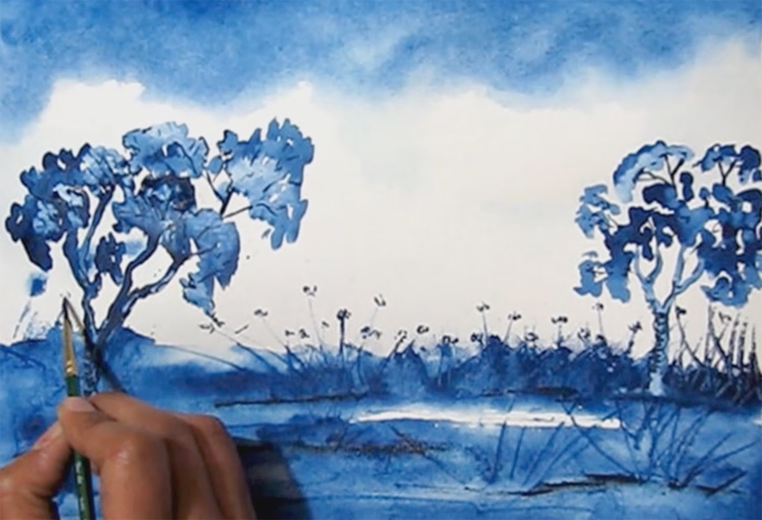 1500x1023 Monocromatic Watercolor Painting - Blue Monochromatic Painting