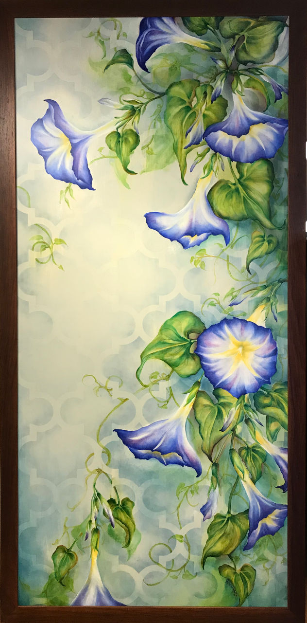 632x1280 Morning Glories - Blue Morning Glories Painting