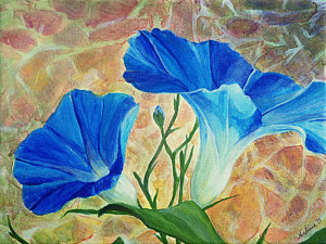 300x225 Morning Glory Paintings Fine Art America - Blue Morning Glories Painting