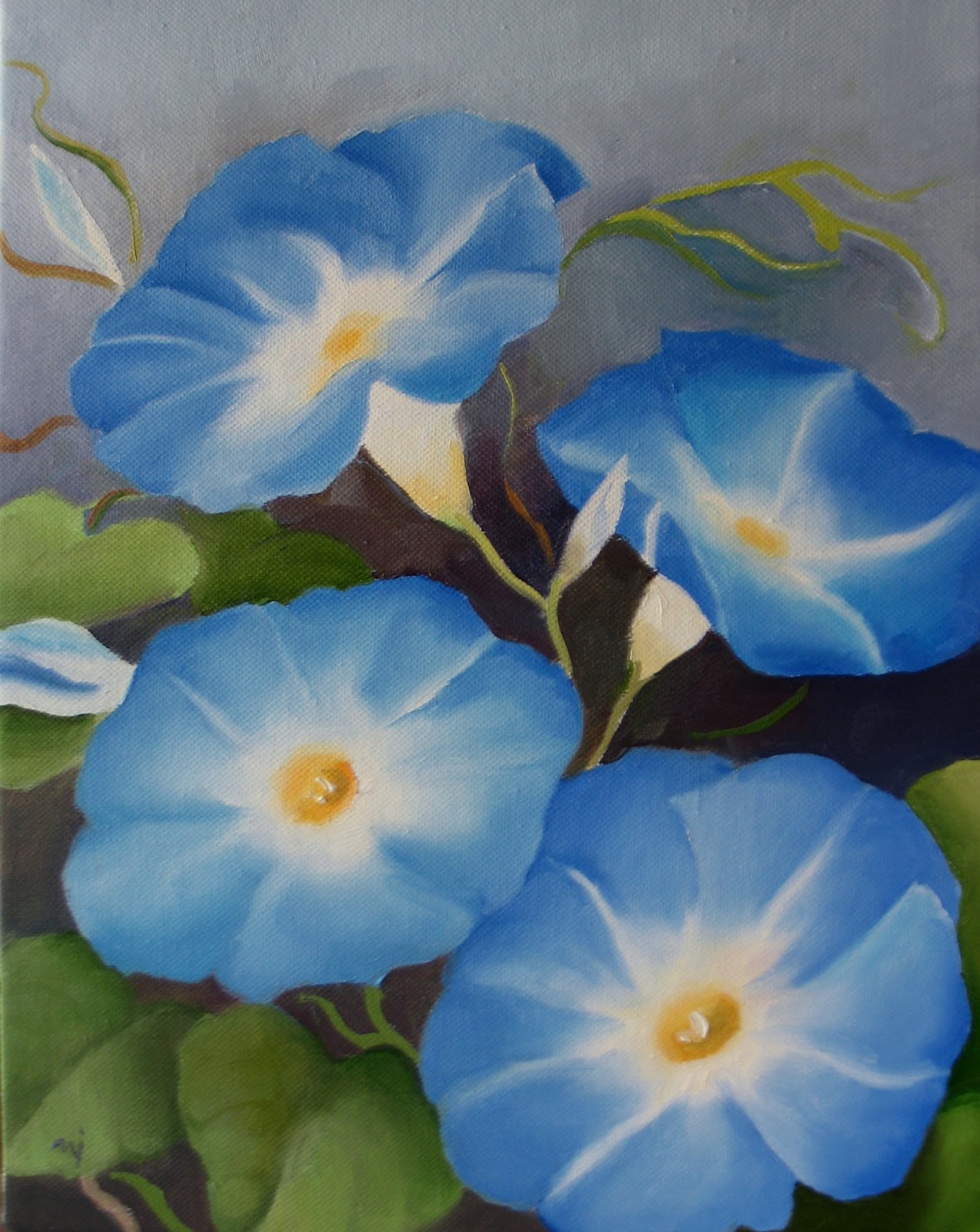 1273x1600 Nel's Everyday Painting Morning Glories, Face And Grouping - Blue Morning Glories Painting