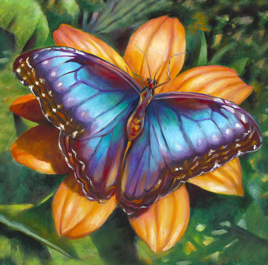 900x892 Blue Morpho Butterfly Painting By Nancy Tilles - Blue Morpho Butterfly Painting