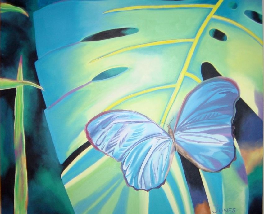 850x691 Blue Morpho Butterfly Paintings By Amy Jones - Blue Morpho Butterfly Painting