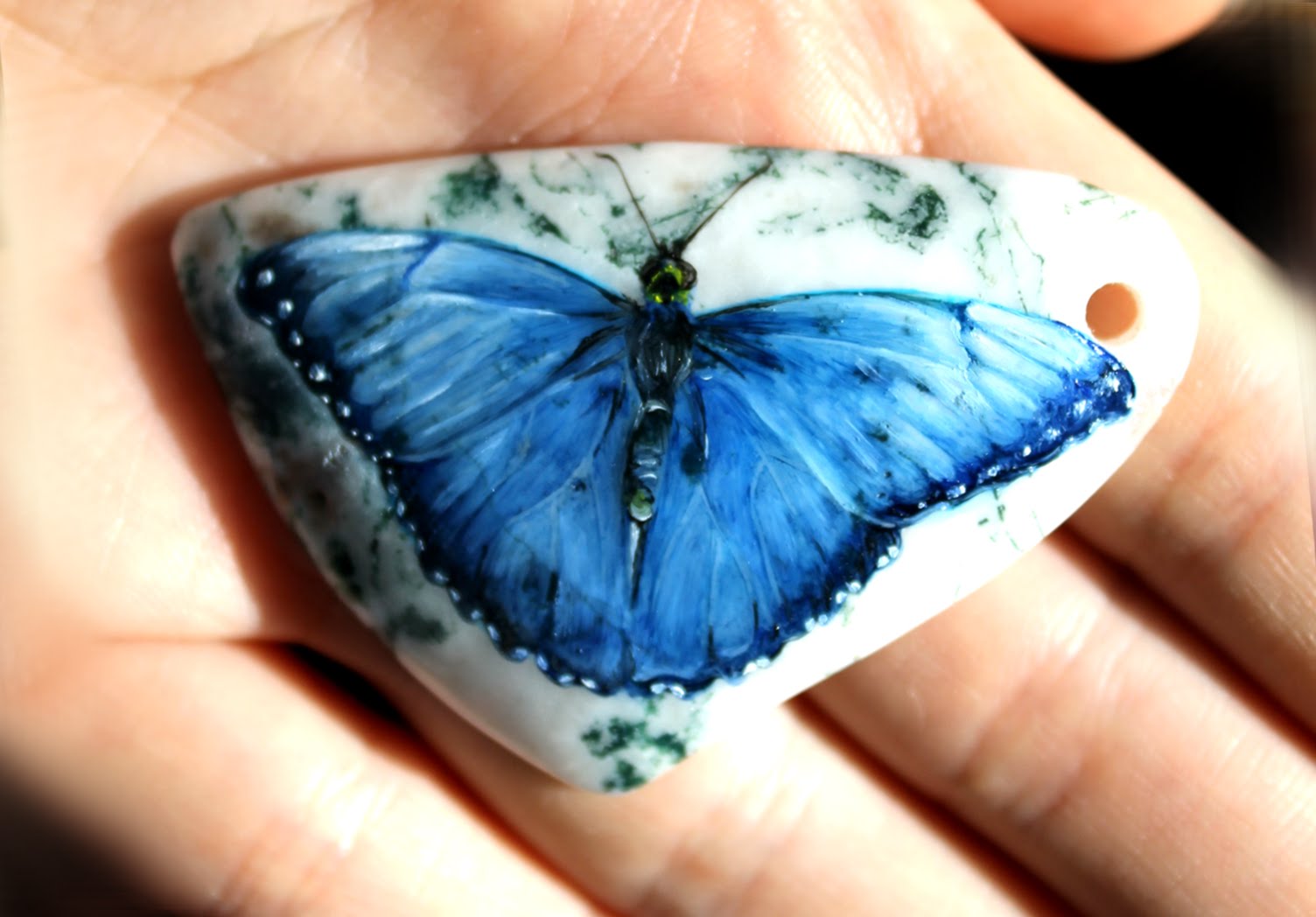 1504x1048 The Stone Pendant, Blue Morpho Butterfly - Blue Morpho Butterfly Painting