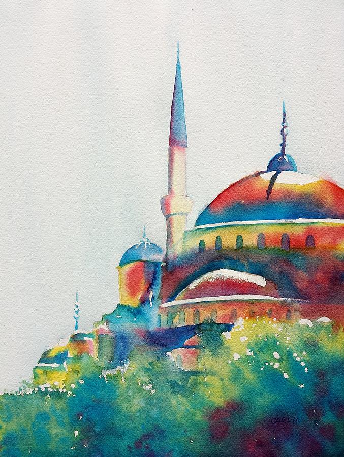 677x900 Blue Mosque Sun Kissed Domes Painting By Carlin Blahnik - Blue Mosque Painting
