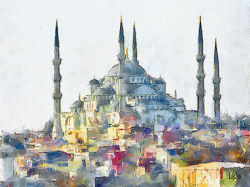 500x374 Blue Mosque, Istanbul Digital Watercolor. Original - Blue Mosque Painting