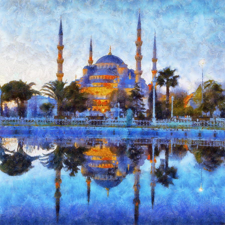 900x900 Istanbul Blue Mosque Painting By Lilia D - Blue Mosque Painting