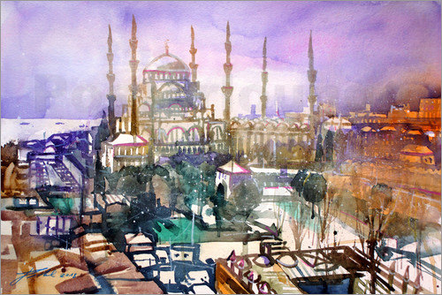 500x334 Johann Pickl Istanbul, View To The Blue Mosque Poster Posterlounge - Blue Mosque Painting