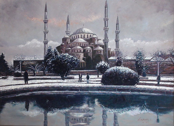 600x433 Blue Mosque Painting By Charalampos Laskaris - Blue Mosque Painting