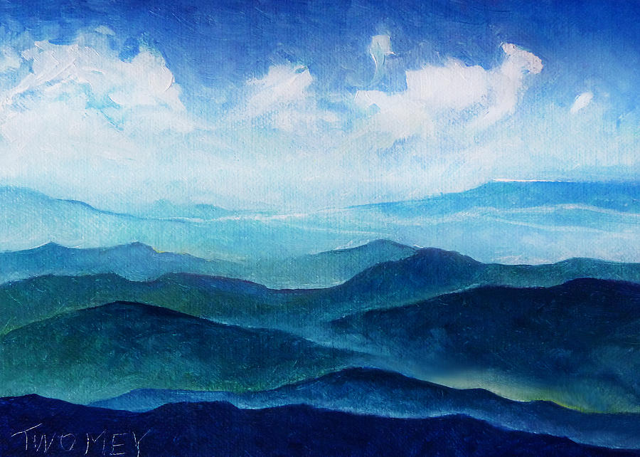900x642 Blue Ridge Blue Skyline Sheep Cloud Painting By Catherine Twomey - Blue Mountain Painting