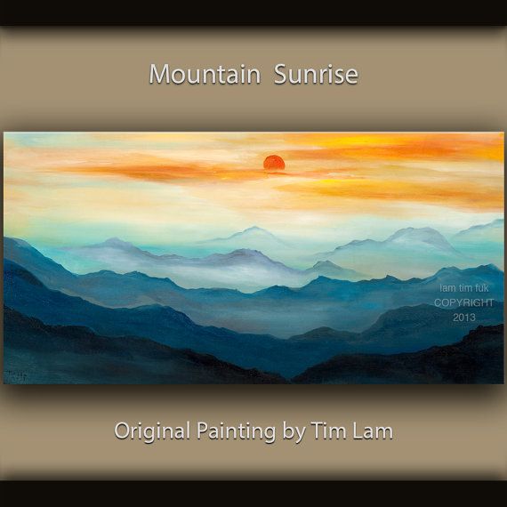 570x570 Original Art Abstract Painting Large Oil Painting, Dawn Mountain - Blue Mountain Painting