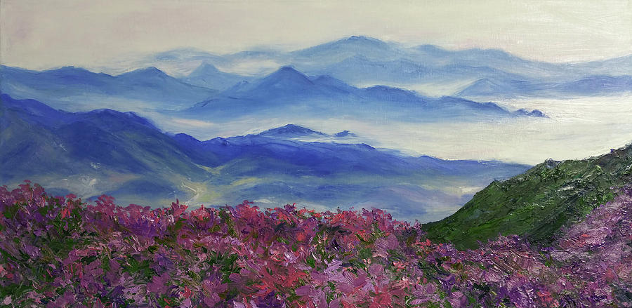 900x439 Pink On Blue Ridge Mountain Painting By Sun Sohovich - Blue Mountain Painting