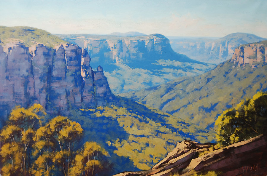 900x594 Blue Mountains Australia By Artsaus - Blue Mountain Painting