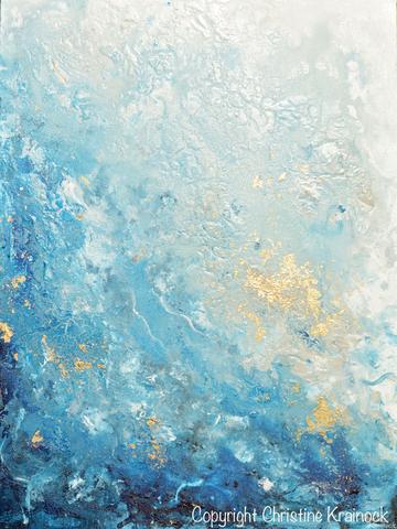 360x480 Giclee Print Art Abstract Painting Ocean Blue White Seascape - Blue Ocean Painting