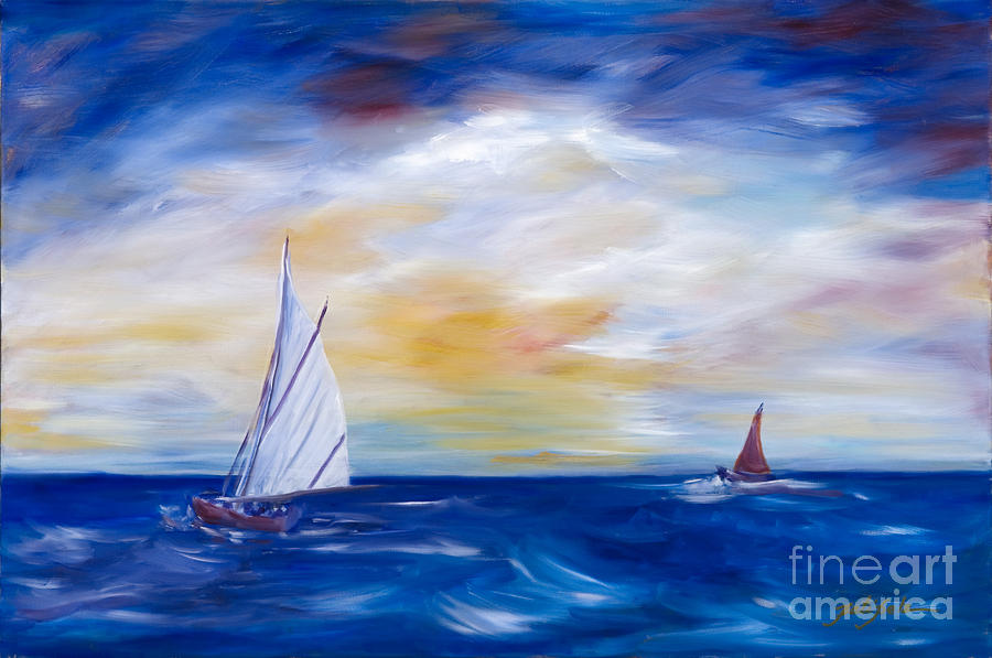 900x597 Sailing The Deep Blue Ocean Painting By Pati Pelz - Blue Ocean Painting