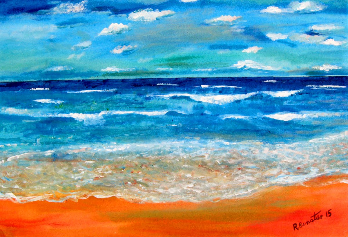1200x817 Thousands Shades Of Blues Demo Painting Sea Horizon Impressionist - Blue Ocean Painting