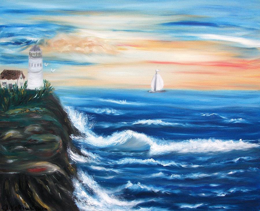 900x731 Blue Sea Painting By Irina Kalinkina - Blue Ocean Painting