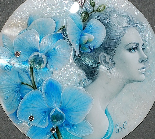 500x449 Blue Orchid - Blue Orchid Painting