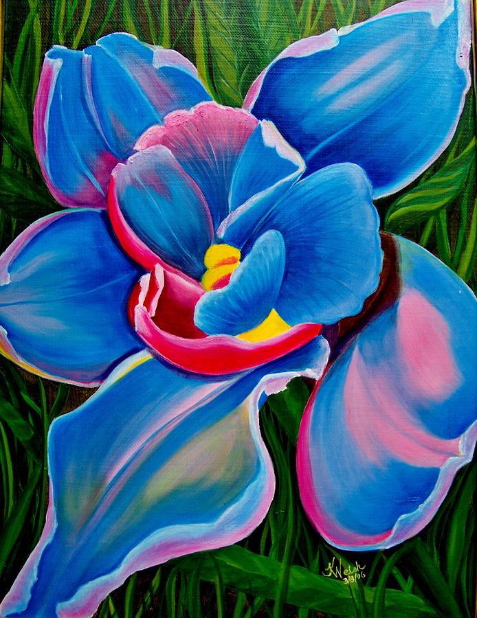 694x900 Orchid In Blue Painting By Kathern Welsh - Blue Orchid Painting