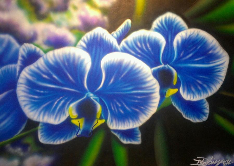 900x641 Orchid Strated Blues Painting By Darren Robinson - Blue Orchid Painting