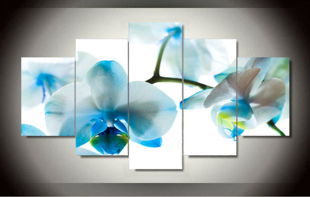 640x406 Original Oil Ink Print Blue Orchid Painting On Canvas Wall Art - Blue Orchid Painting